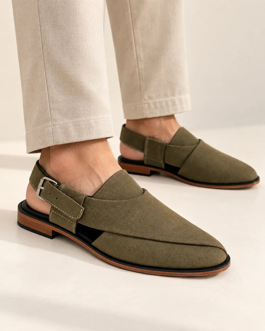 AF-017  Peshwari Sude Olive Green